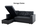 DS Auden Pull Out Sofa Bed with Storage Chaise PU Black