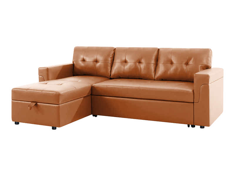 Auden Pull Out Sofa Bed with Storage Chaise PU Brown