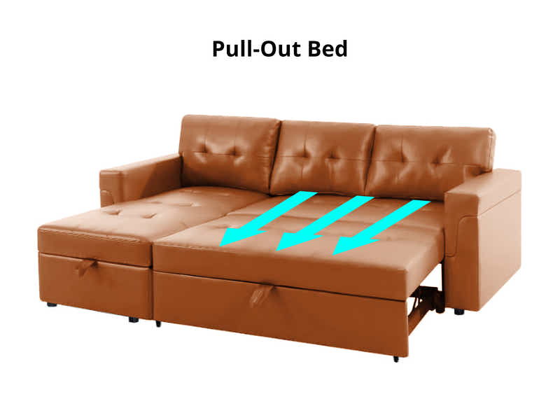 Auden Pull Out Sofa Bed with Storage Chaise PU Brown