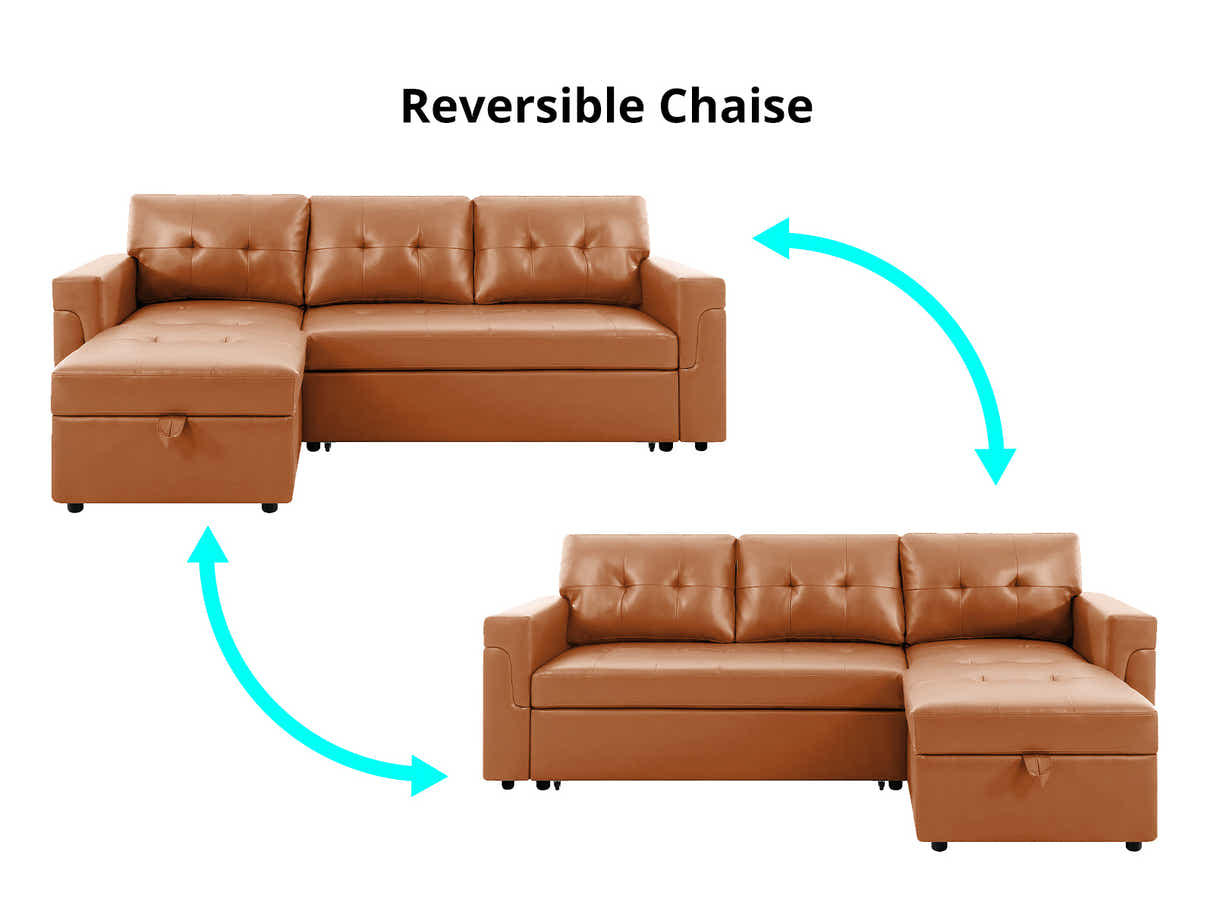 Auden Pull Out Sofa Bed with Storage Chaise PU - Brown
