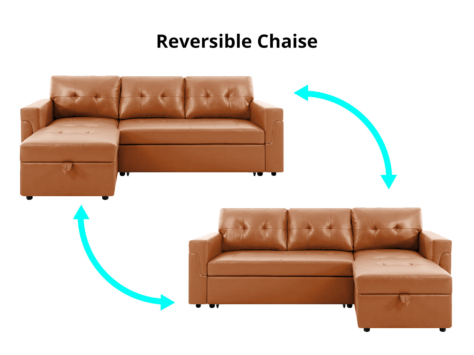 DS Auden Pull Out Sofa Bed with Storage Chaise PU Brown