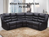 DS Khloe Recliner Sofa Set PU Black