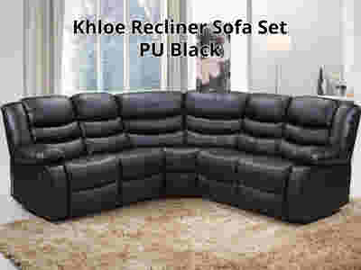 DS Khloe Recliner Sofa Set PU Black