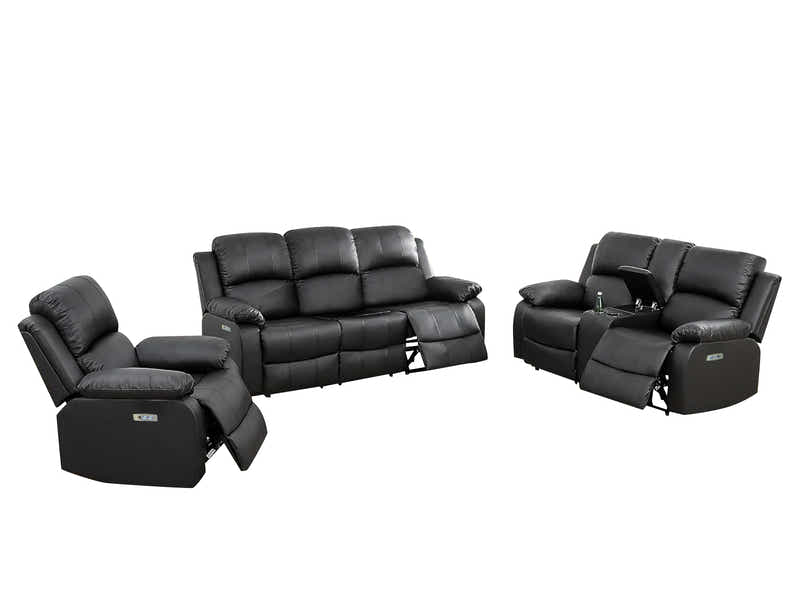 DS Evely Electric Recliner Sofa Set Black