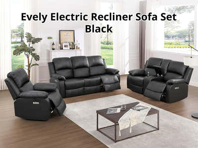 DS Evely Electric Recliner Sofa Set Black