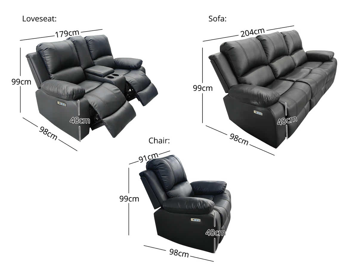 Evely Electric Recliner Sofa Set Black