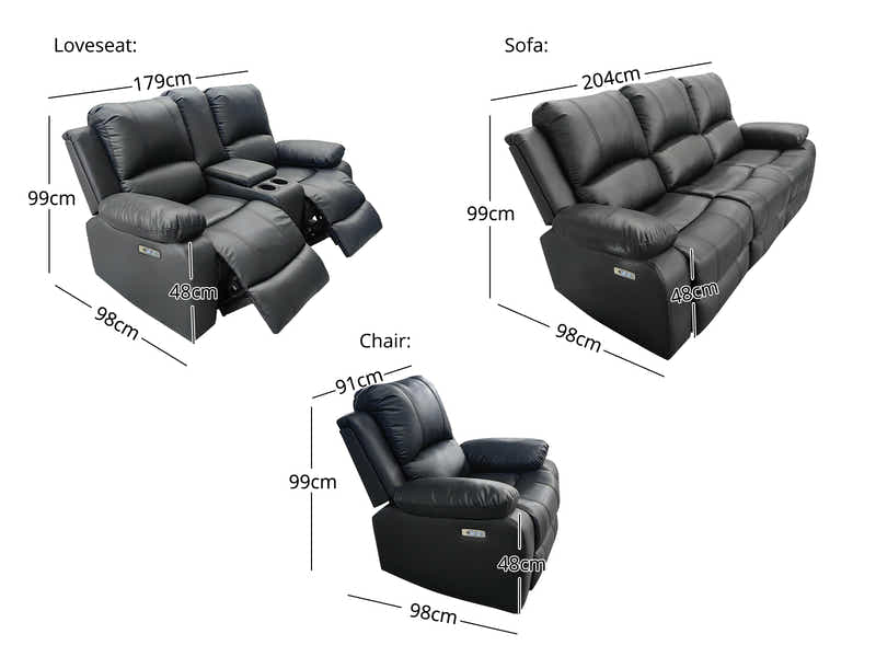 DS Evely Electric Recliner Sofa Set Black