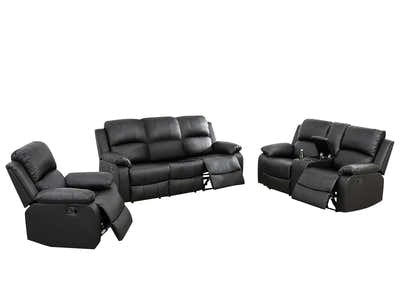 DS Evely Manual Recliner Sofa Set Black