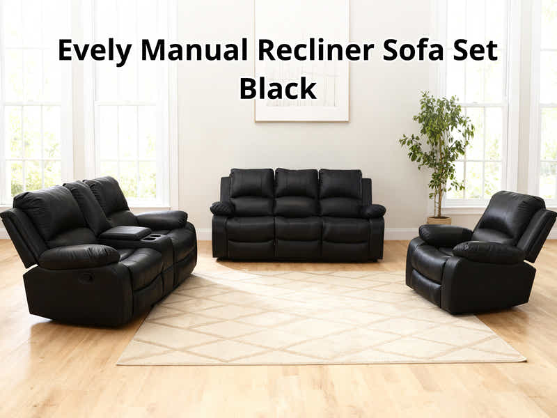 DS Evely Manual Recliner Sofa Set Black