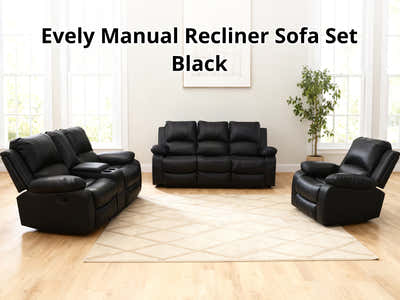 DS Evely Manual Recliner Sofa Set Black