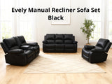 DS Evely Manual Recliner Sofa Set Black