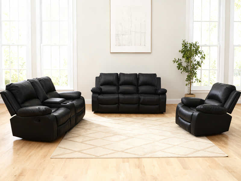 DS Evely Manual Recliner Sofa Set Black