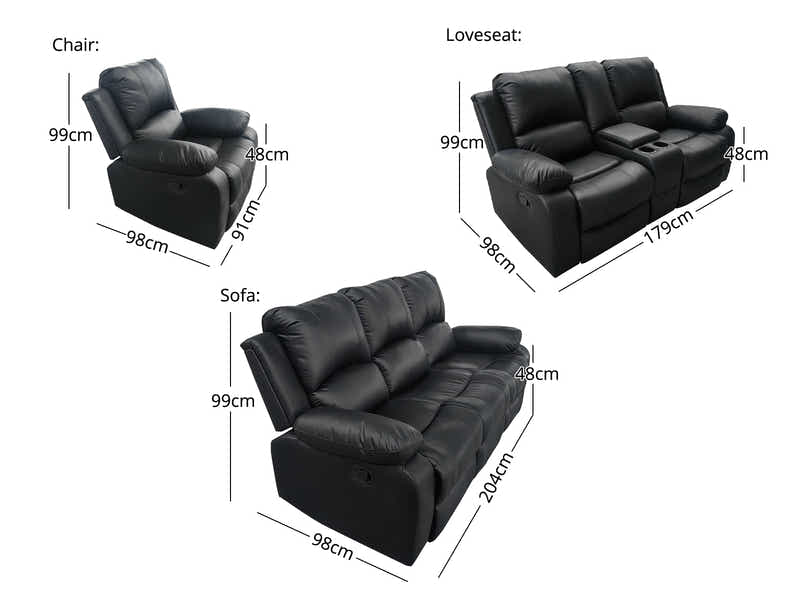 DS Evely Manual Recliner Sofa Set Black