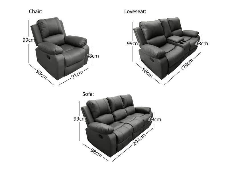 DS Evely Manual Recliner Sofa Set Grey