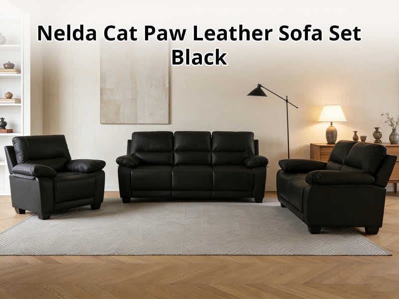 Nelda Cat Paw Leather Sofa Set Black