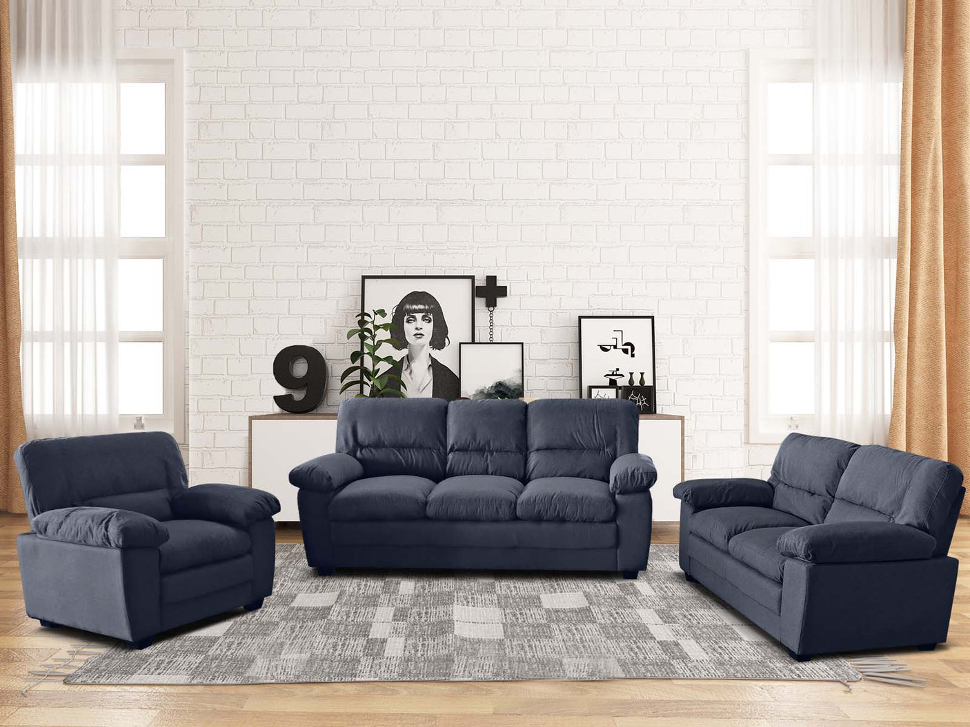 Verna Living Sofa Set Linen Black