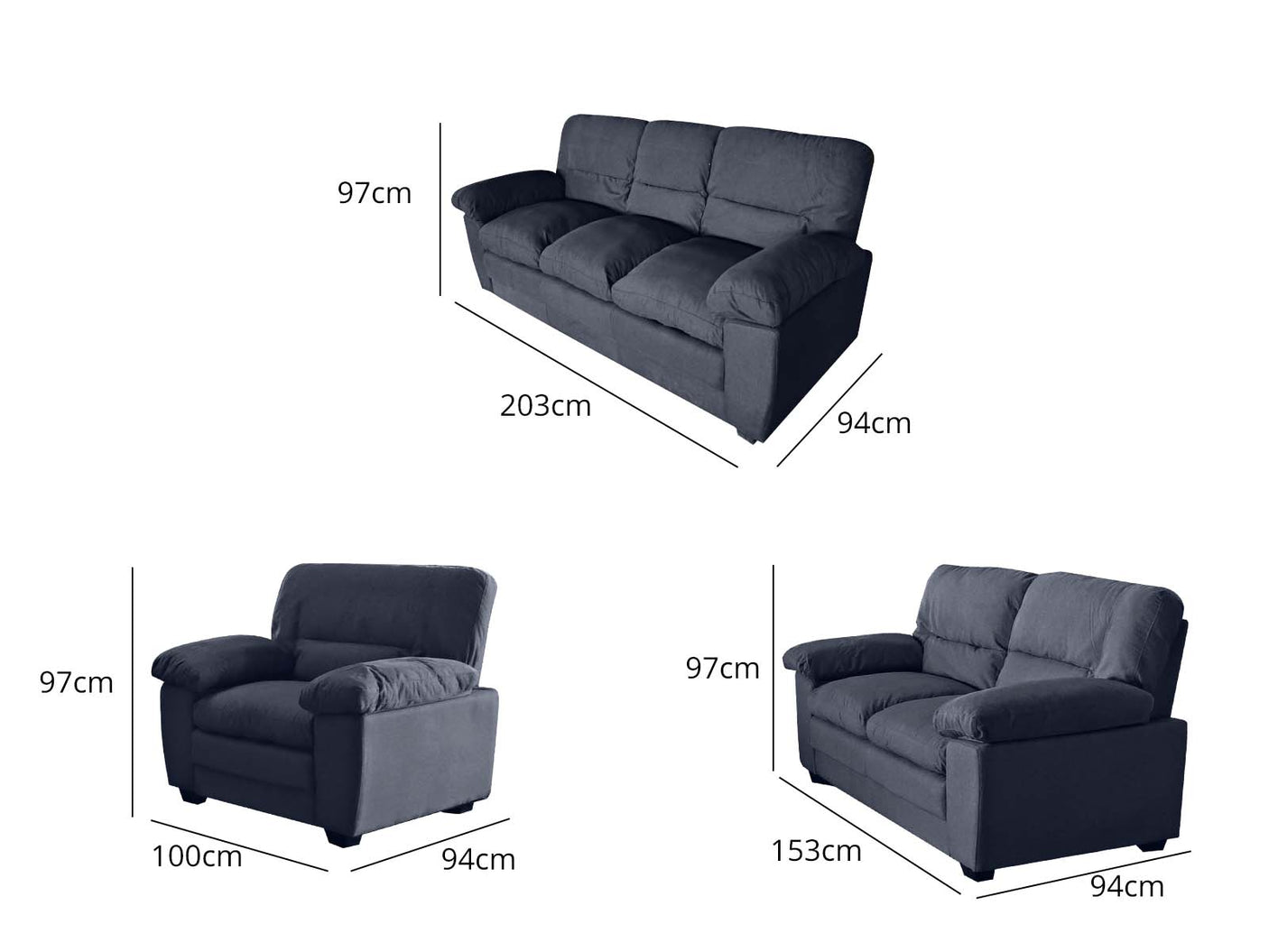 Verna Living Sofa Set Linen Black