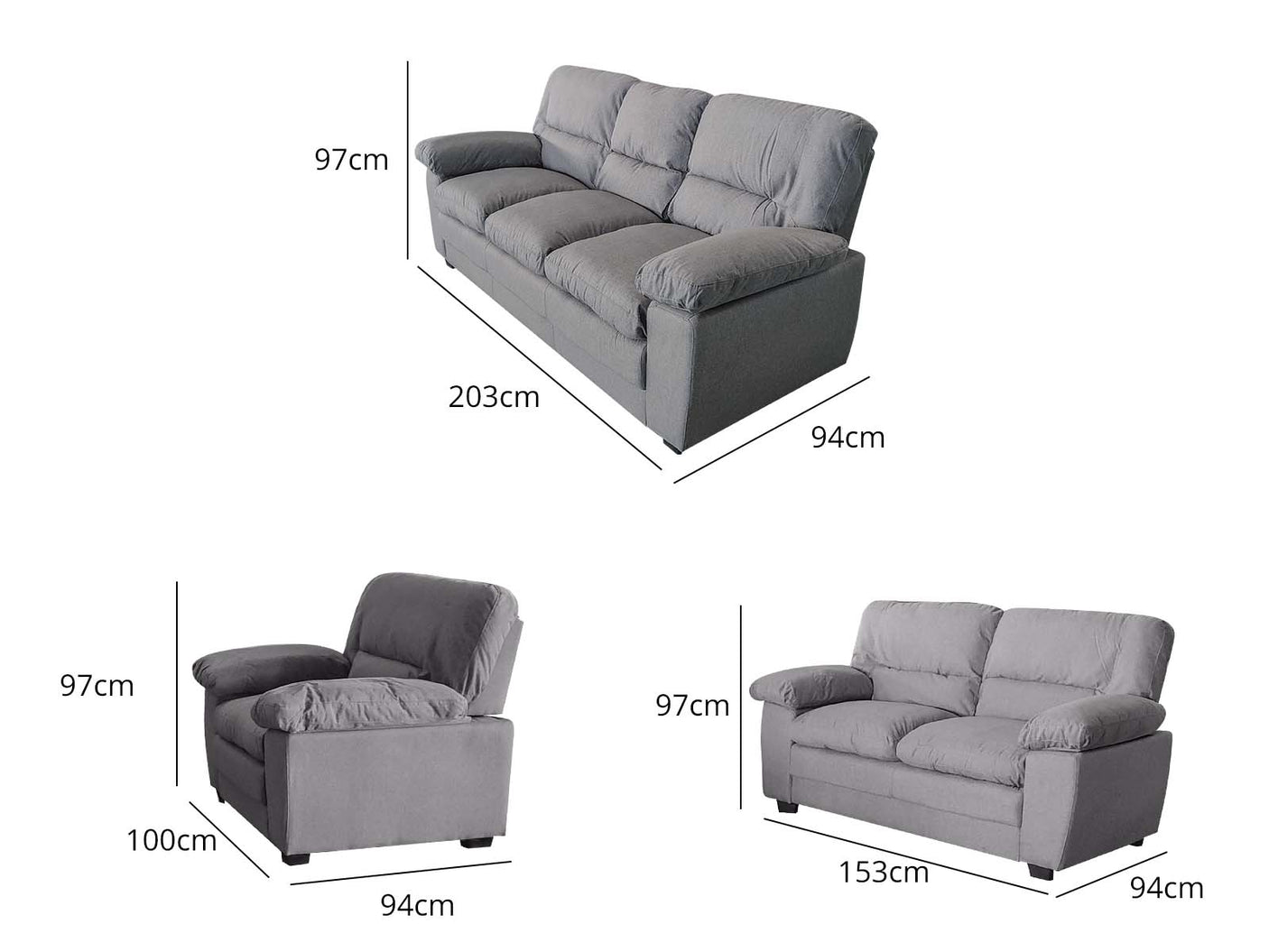 Verna Living Sofa Set Linen Grey