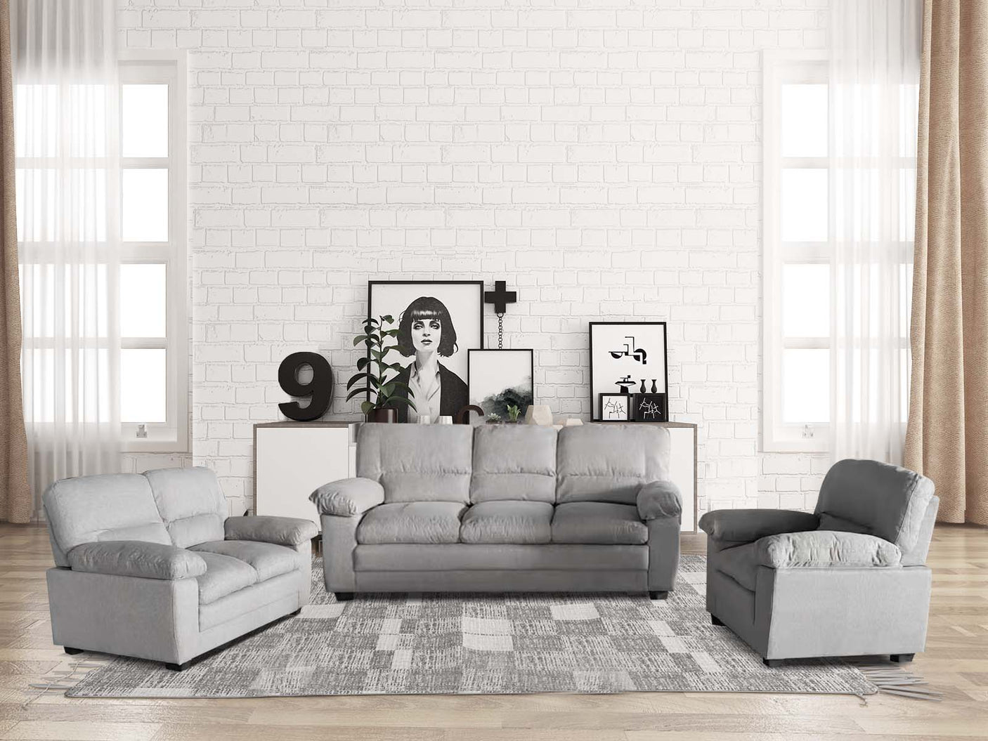 Verna Living Sofa Set Linen Light Grey