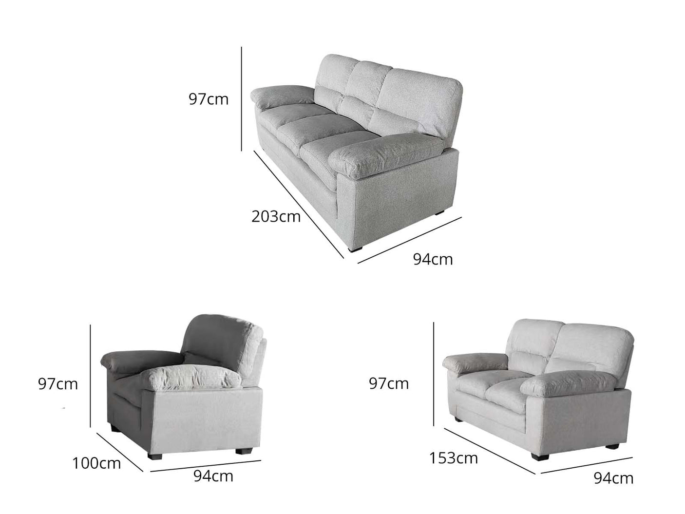 Verna Living Sofa Set Linen Light Grey