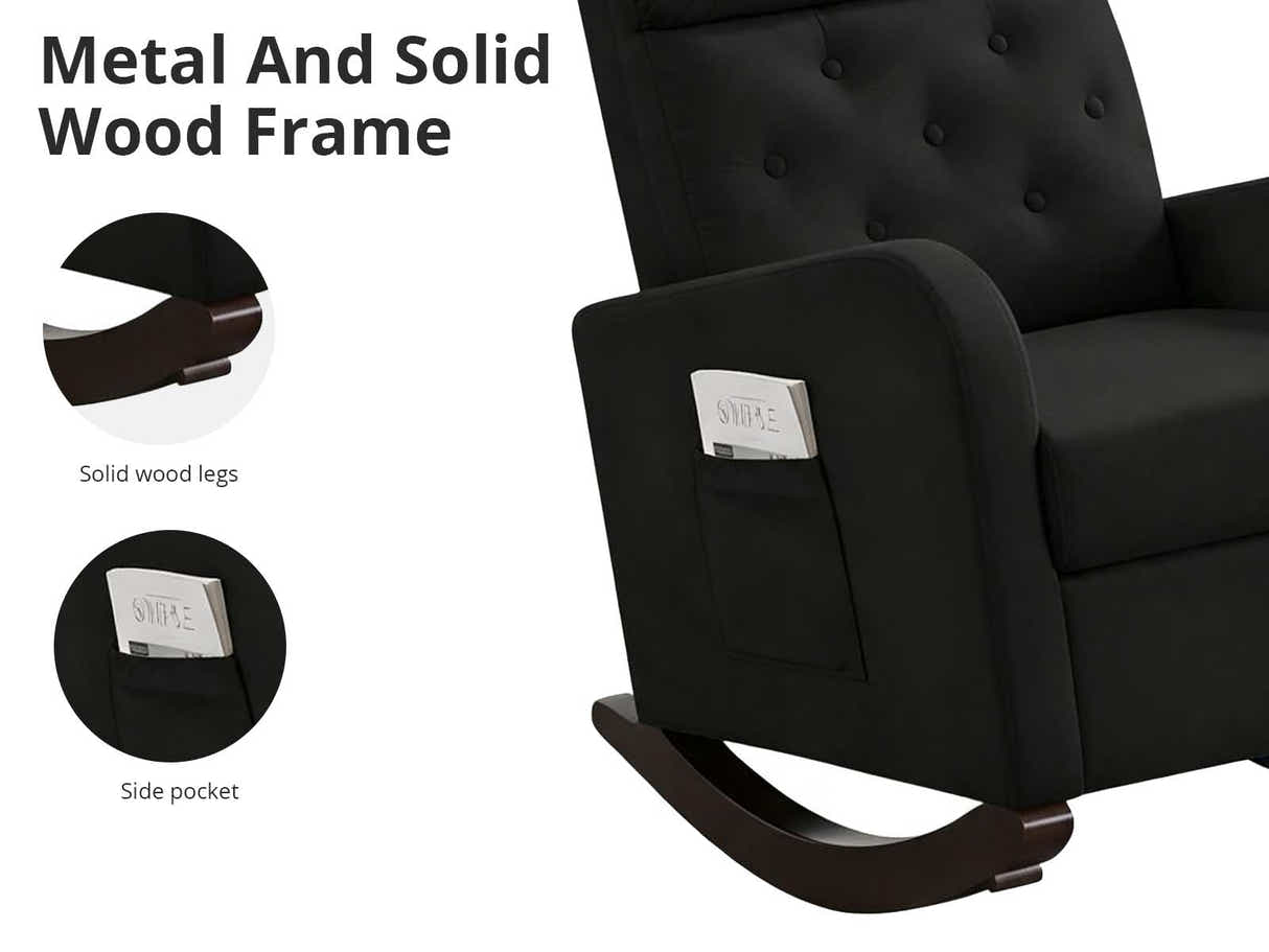 DS Sisco Velvet Rocker Chair - Black