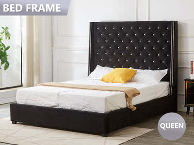 Aria Velvet Bed Frame Black - Queen