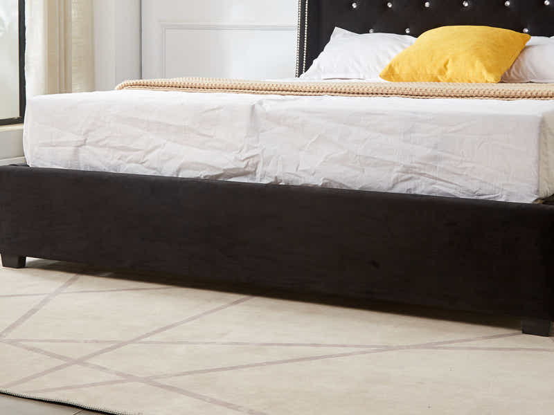 Aria Velvet Bed Frame Black - Queen