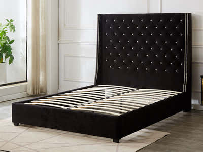 Aria Velvet Bed Frame Black & Xclusive Pocket Spring Mattress X20 Queen (Combo)