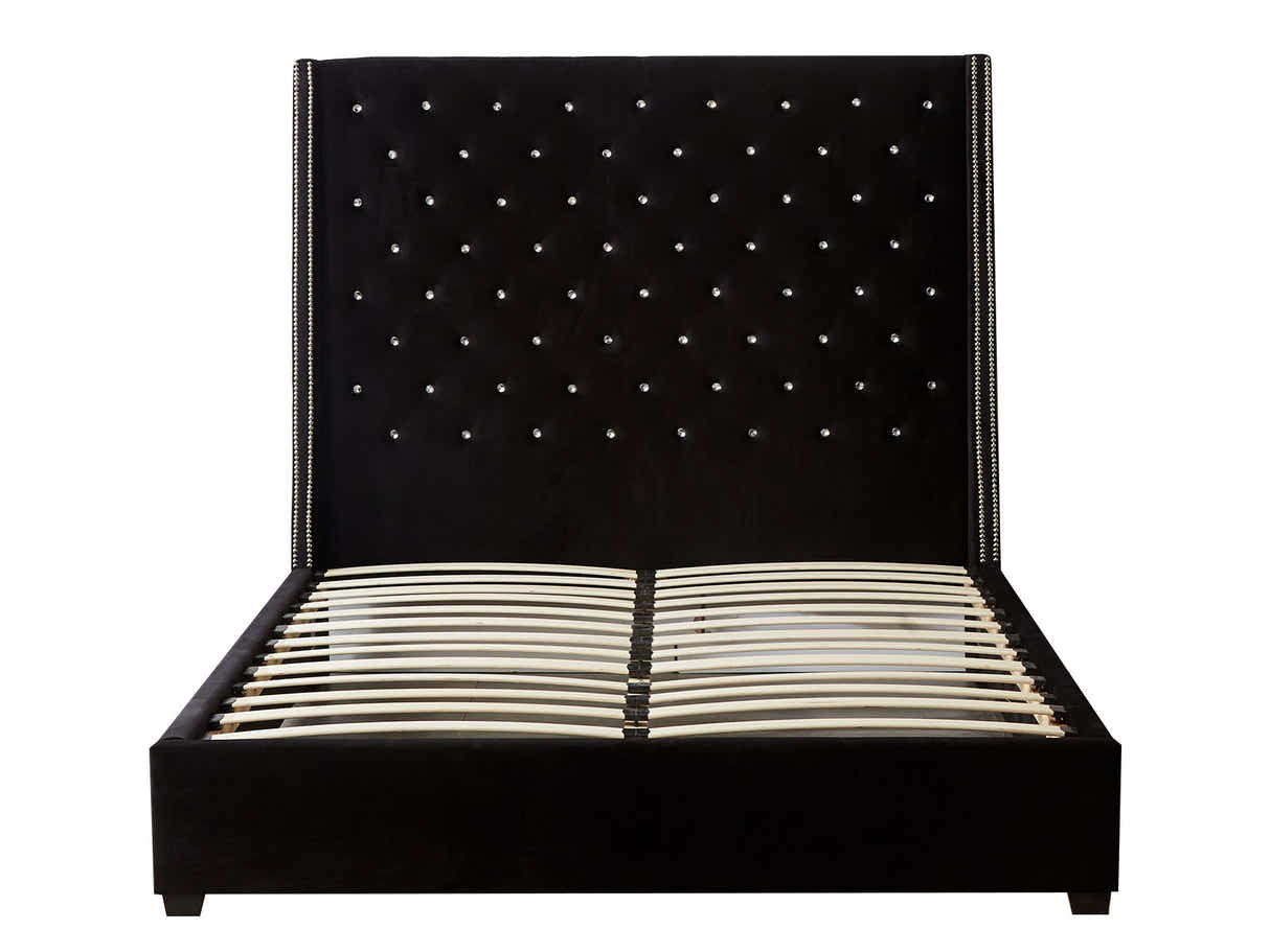 Aria Velvet Bed Frame Black & Euro Top Mattress G31 - Queen