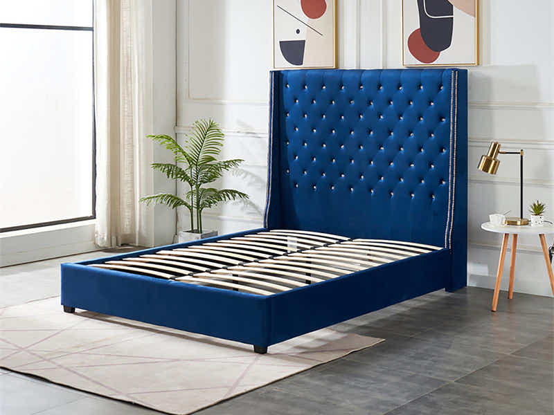 Aria Velvet Bed Frame Blue - Queen