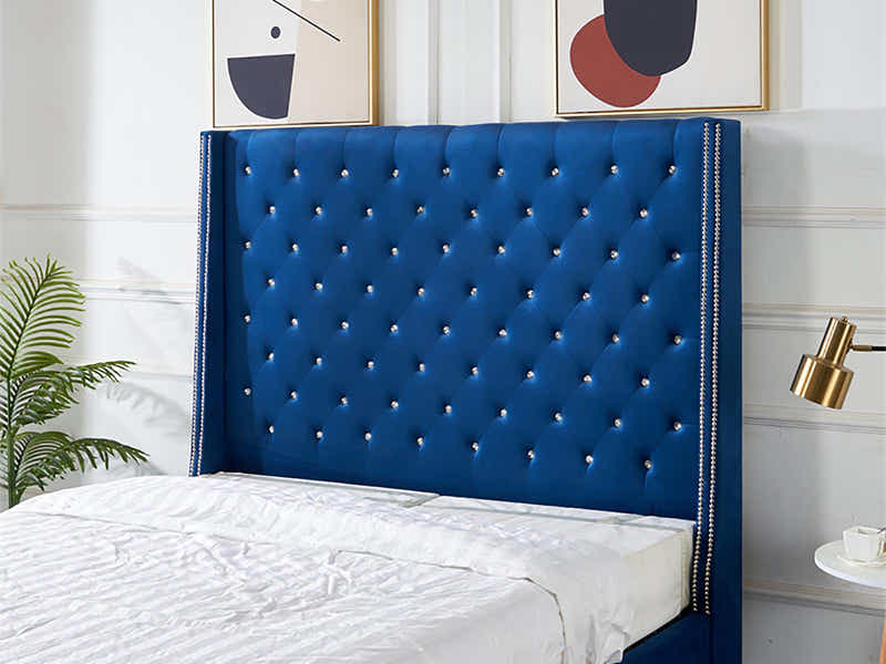 Aria Velvet Bed Frame Blue - Queen