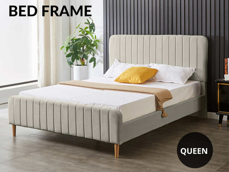 Edina Velvet Bed Frame Grey - Queen