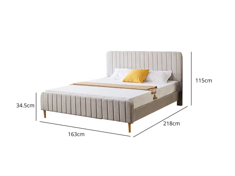 Edina Velvet Bed Frame Grey - Queen