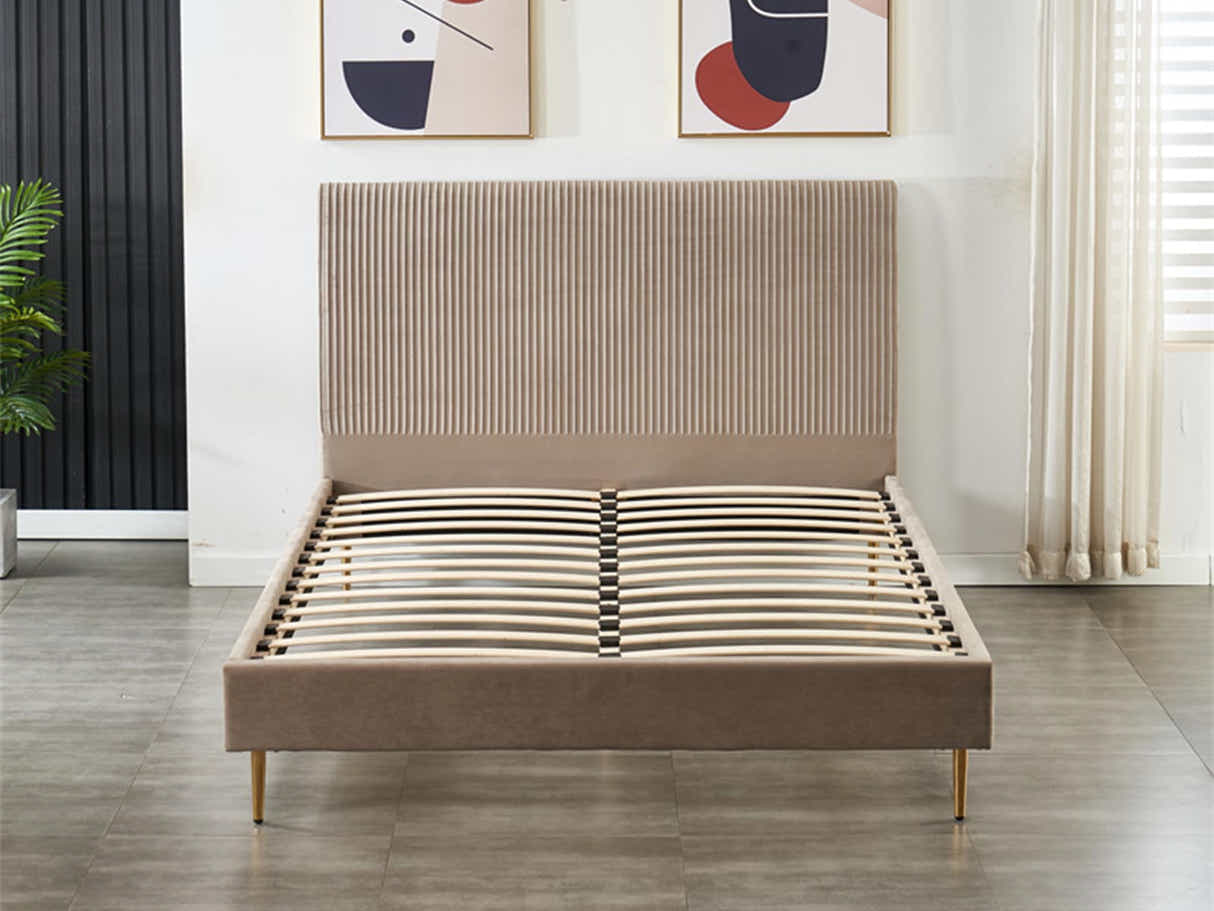 Fenix Velvet Bed Frame Brown & Euro Top Mattress B34 - Queen