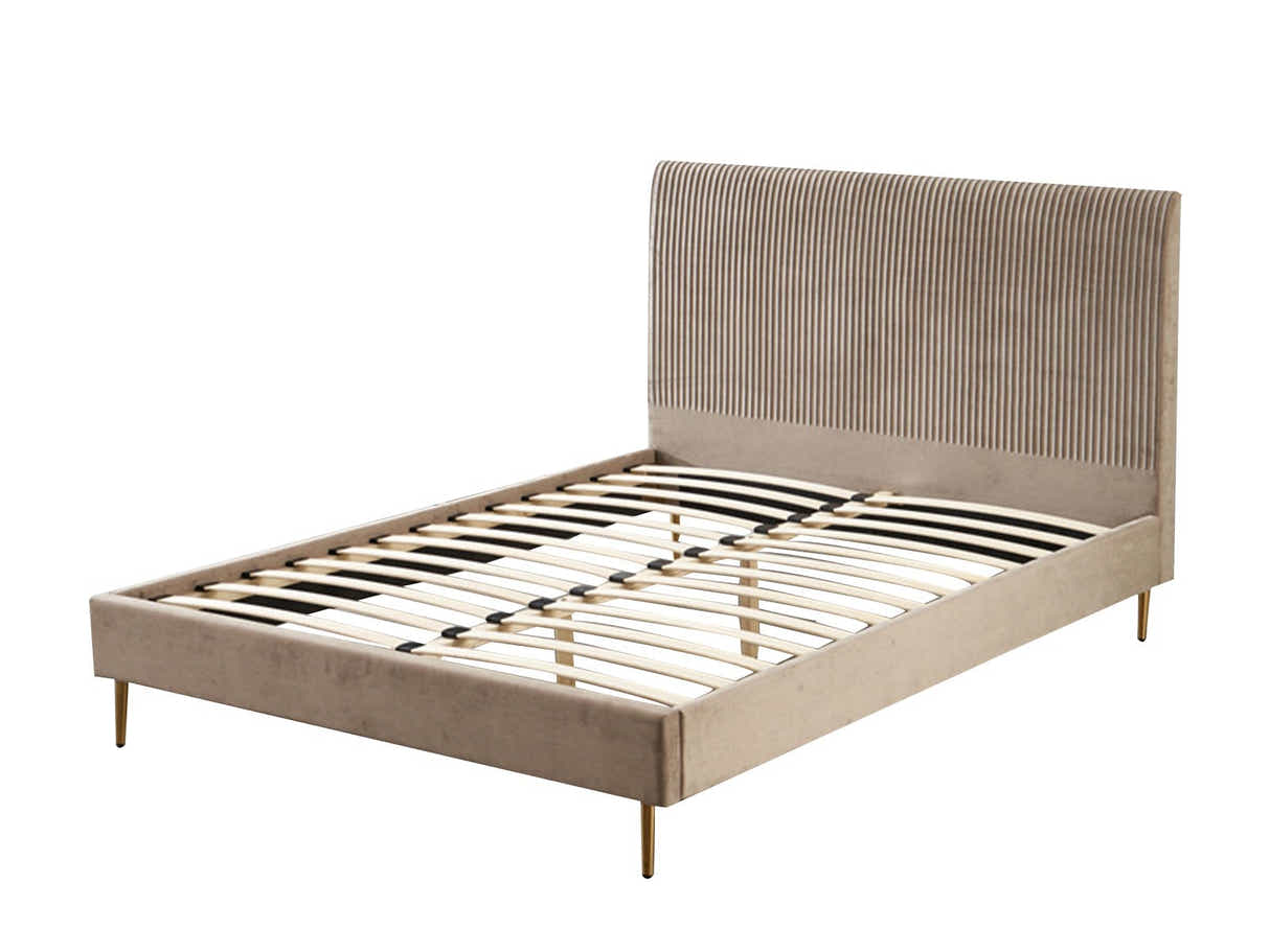 Fenix Velvet Bed Frame Brown & Euro Top Mattress B34 - Queen