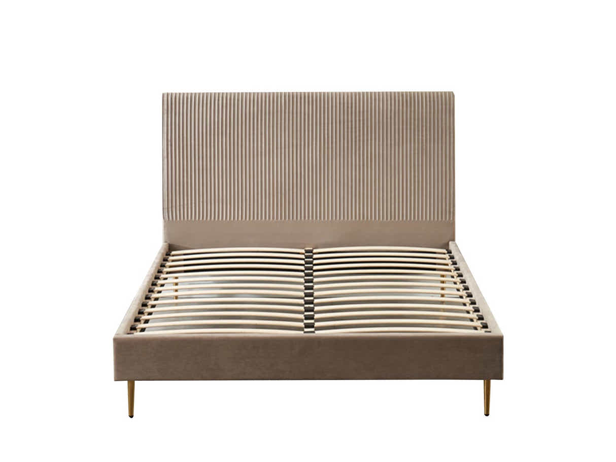 Fenix Velvet Bed Frame Brown & Euro Top Mattress B34 - Queen