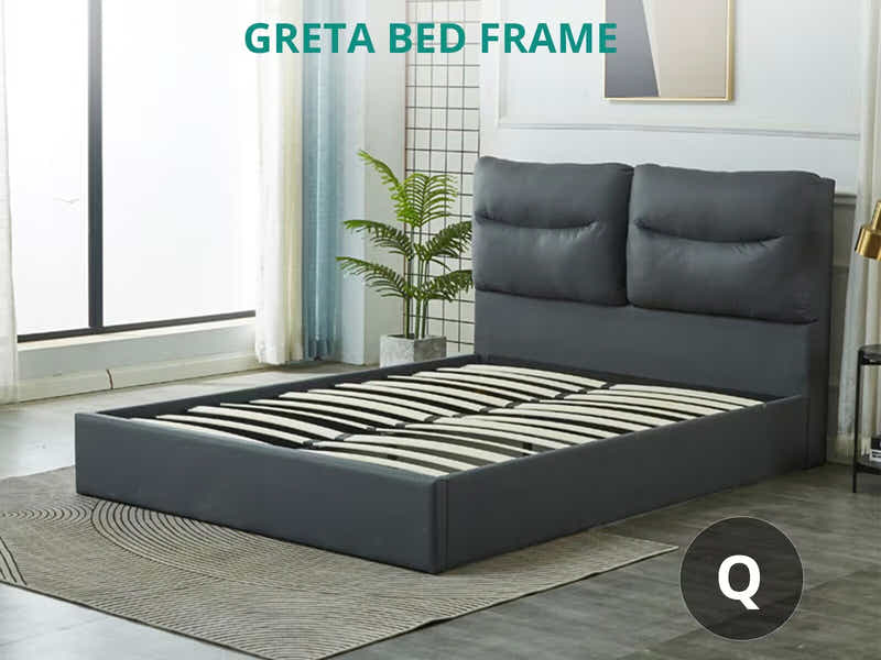 Greta PU Bed Frame Dark Grey - Queen