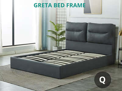 Greta PU Bed Frame Dark Grey - Queen