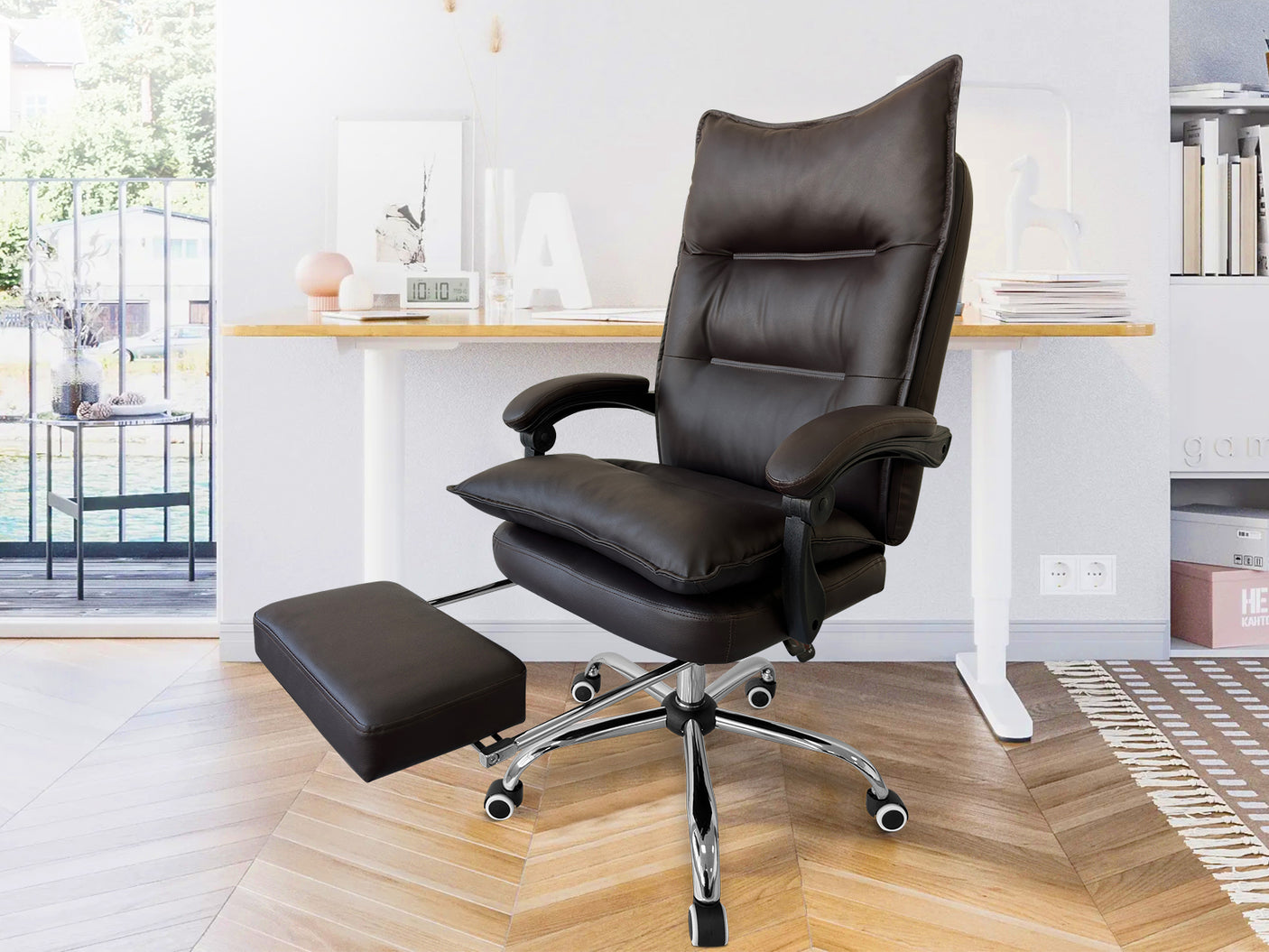 New Markus Office Chair with Footrest PU Coffee