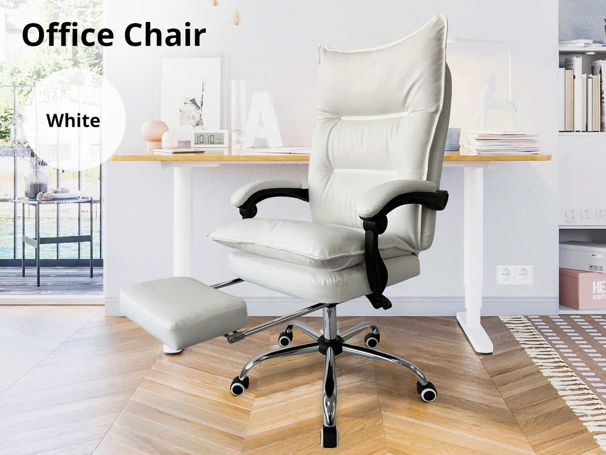 Writing Desk Rustic Oak & New Markus Office Chair with Footrest PU White