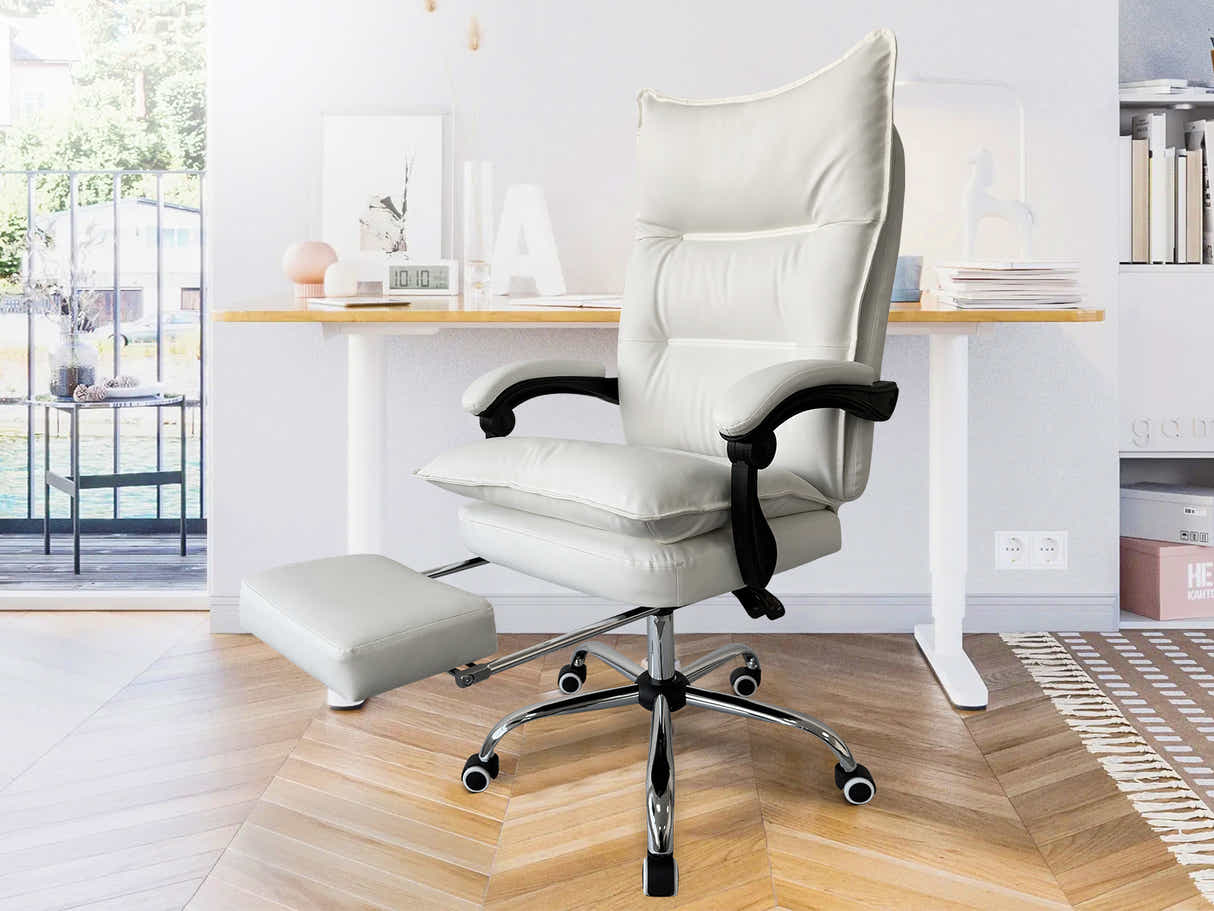 Writing Desk Rustic Oak & New Markus Office Chair with Footrest PU White