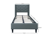 T New Lisbeth Fabric Bed Frame King Single Blue