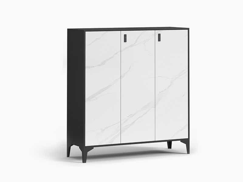Lonna Steel 3-Door Shoe Cabinet - White Marble
