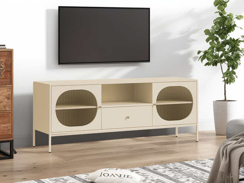 Lonna Steel Entertainment Unit Butter Cream - 160 cm