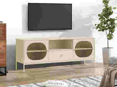 Lonna Steel Entertainment Unit Butter Cream - 160 cm
