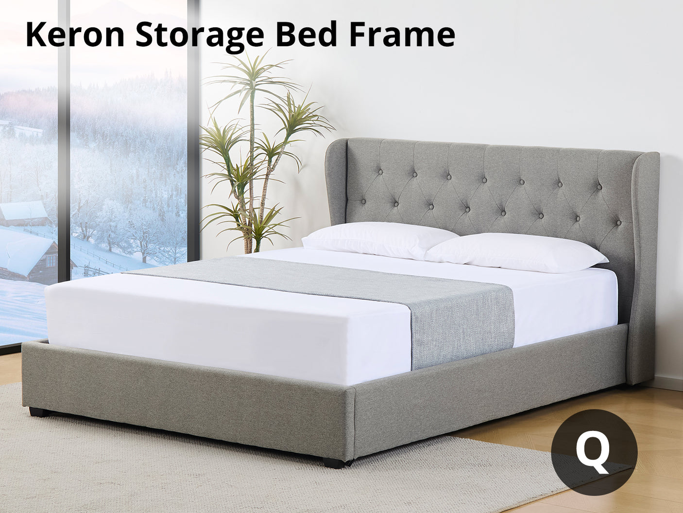 Keron Storage Queen Bed Frame - Grey