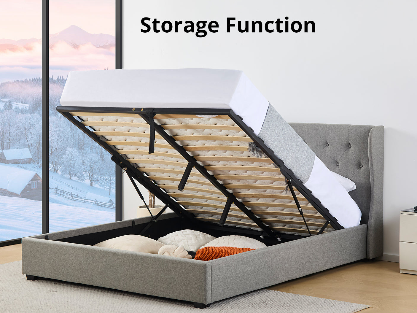 Keron Storage Queen Bed Frame - Grey