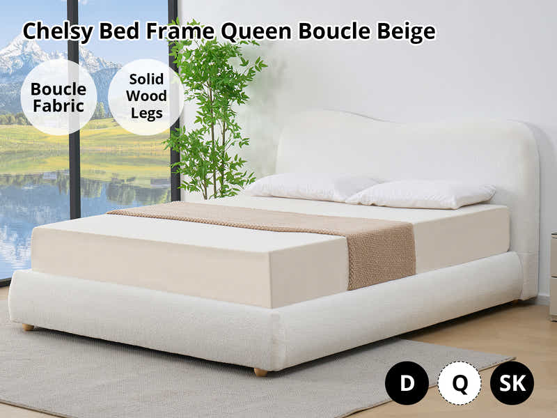 Chelsy Boucle Bed Frame Beige - Queen