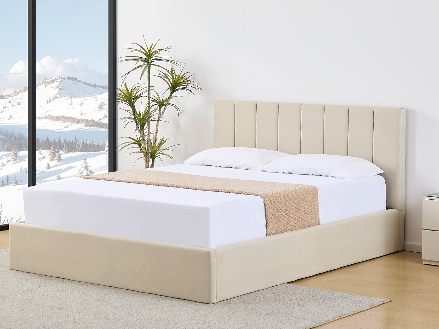 Shawnee Storage Queen Bed Frame - Linen Beige