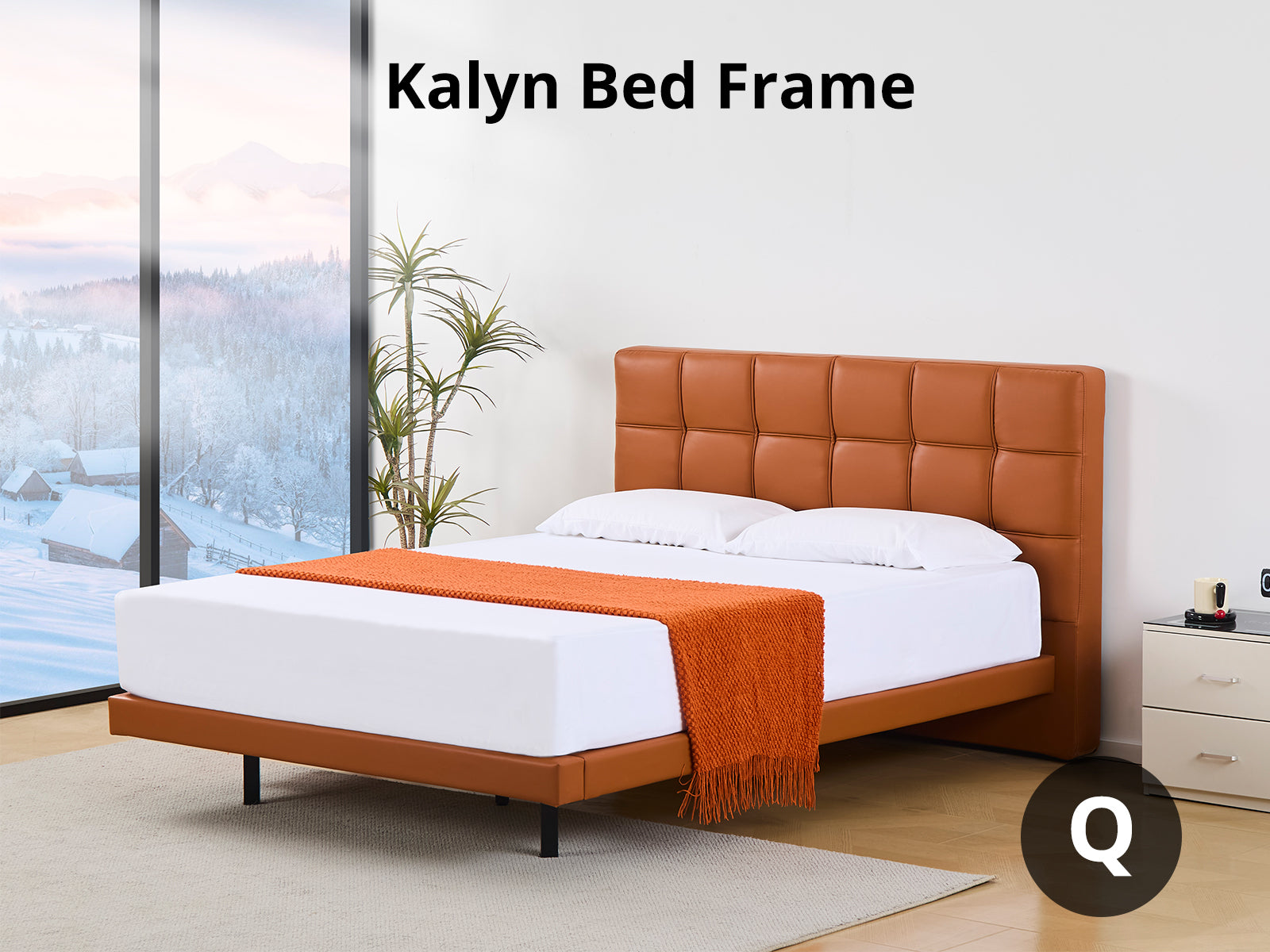 Kalyn PU Bed Frame Orange - Queen